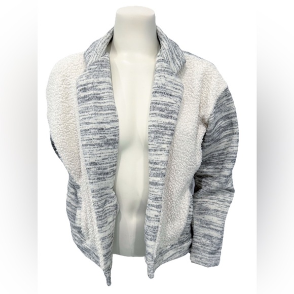 Anthropologie Saturday Sunday Sherpa Fleece Cardigan Jacket S Gray White Cozy - Picture 1 of 8